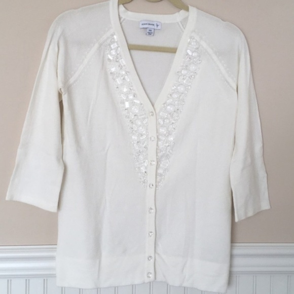 Susan Graver White Knit Beaded Cardigan - Picture 1 of 3